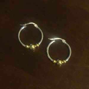 Sterling Silver hoop earrings with gold-tone beads